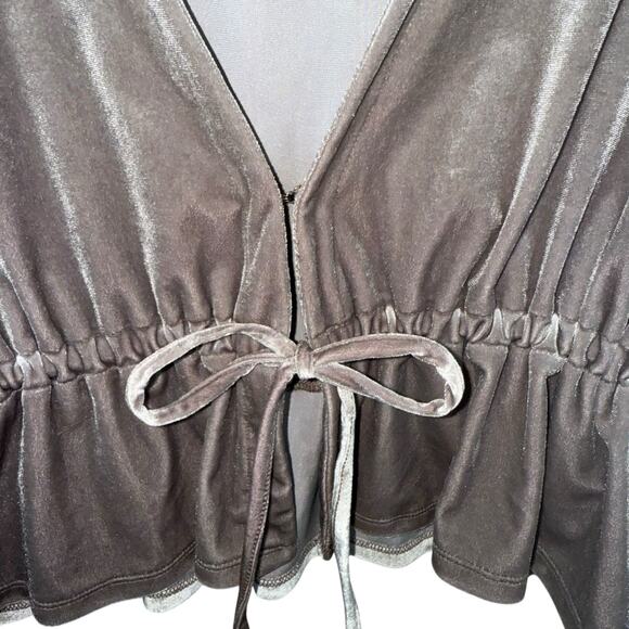 Urban Outfitters Goldie Velvet Tie Top Flutter Sleeve Size Small Silver Velour - Picture 7 of 8